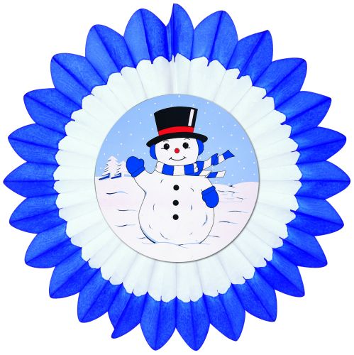 Light Blue/White/Dark Blue Fan w/ Snowman Diecut - Product #5447